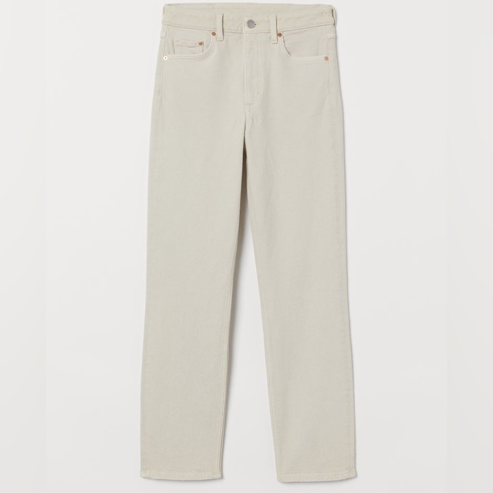 H&M Cream High Rise Straight Leg Jeans Size 10 Neutral Denim Ankle